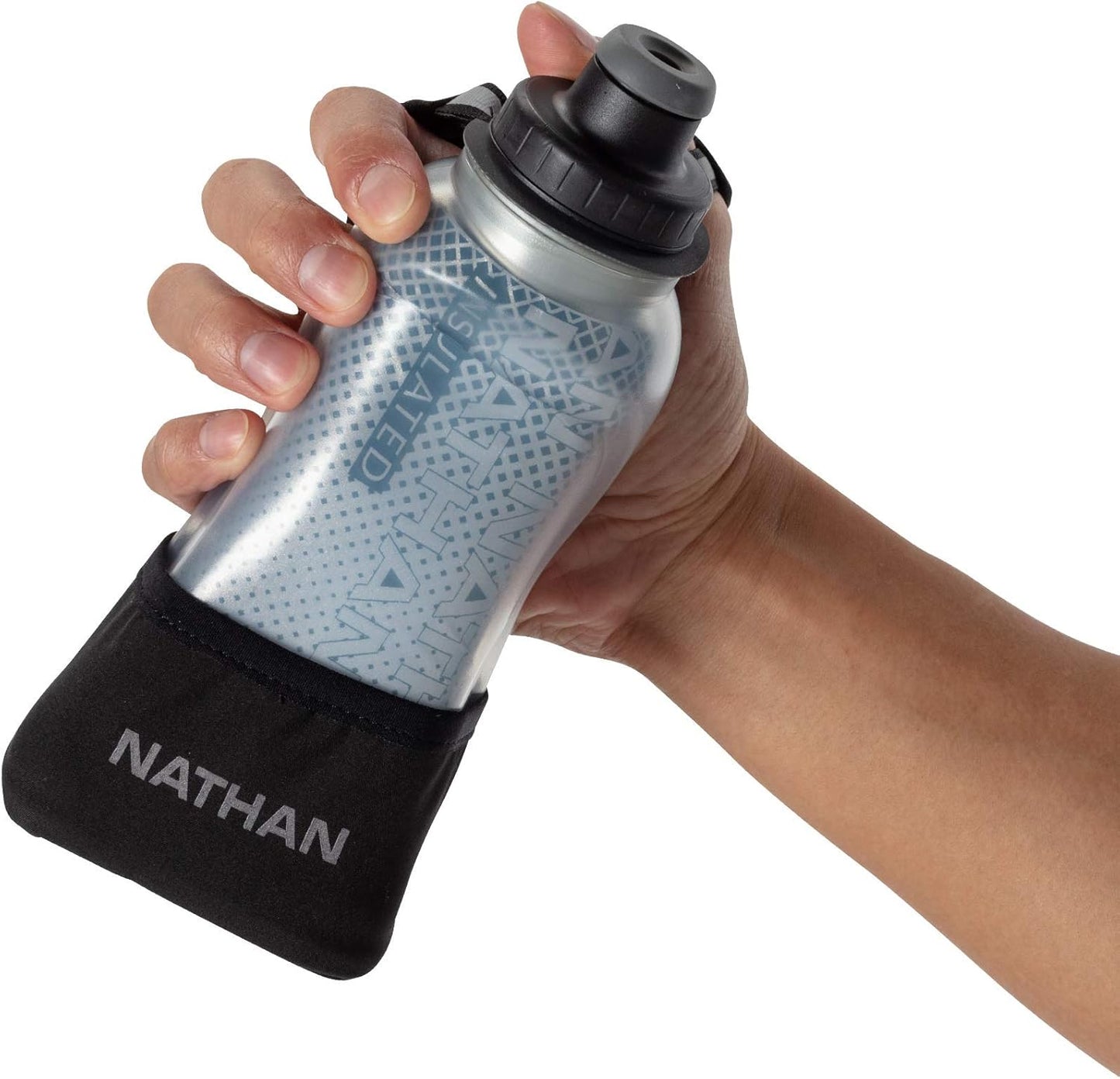 Nathan Running Handheld Water Bottle Adjustable No-Grip Quick Squeeze Lite Hand Strap. Reflective Hydration