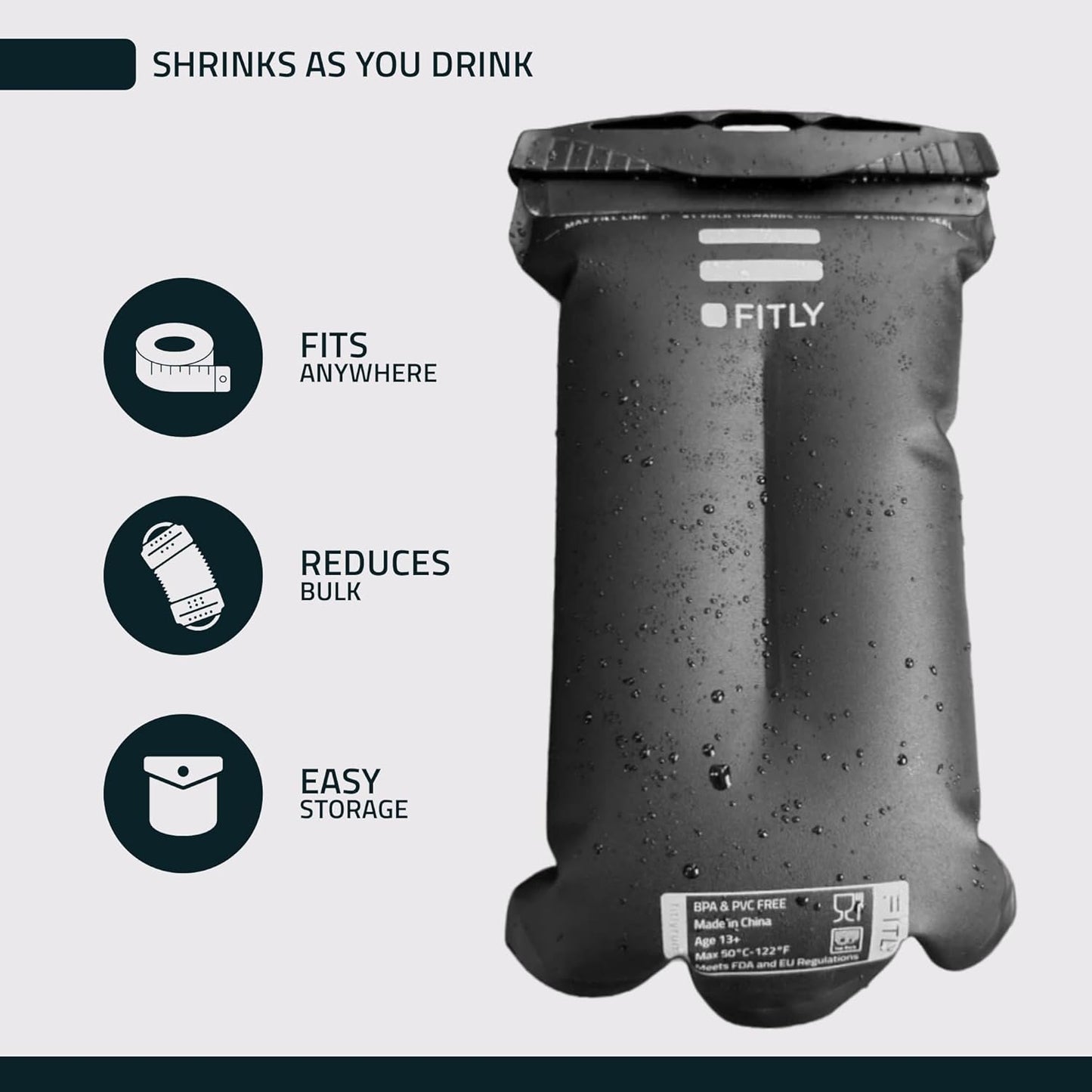 FITLY Soft Flask - Shrink As You Drink Soft Water Bottle for Hydration Pack - Folding Water Bottle Ideal for Running, Hiking, Cycling, Climbing & Rigorous Activity