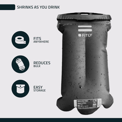 FITLY Soft Flask - Shrink As You Drink Soft Water Bottle for Hydration Pack - Folding Water Bottle Ideal for Running, Hiking, Cycling, Climbing & Rigorous Activity