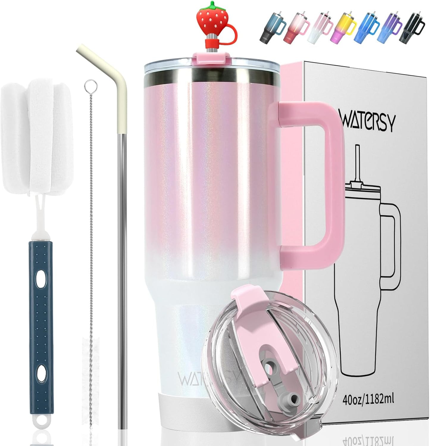 40 oz Tumbler with Handle,Tumbler with Lid and Straw,Double Wall Insulated Cup Stainless Steel Travel Mug(Cold for 34 Hours),Water Bottle for Iced Tea,Coffee,Cold Beverages(Purple)