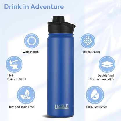 HASLE OUTFITTERS 32 oz Insulated Water Bottle Stainless Steel Double Walled Vacuum Sports Water Bottle with 2 Lids (Straw and Spout Lid) for Gym Camping Hiking(Black,1)