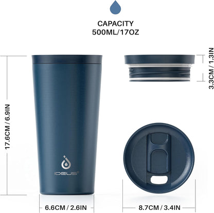 Ideus 17 oz Travel Coffee Mug, Double Wall Vacuum Stainless Steel Insulated Coffee Tumbler With Lid, Splash-Proof & Cup Holder Friendly, Keeps Drinks Hot/Cold, Dishwasher Safe, Purple