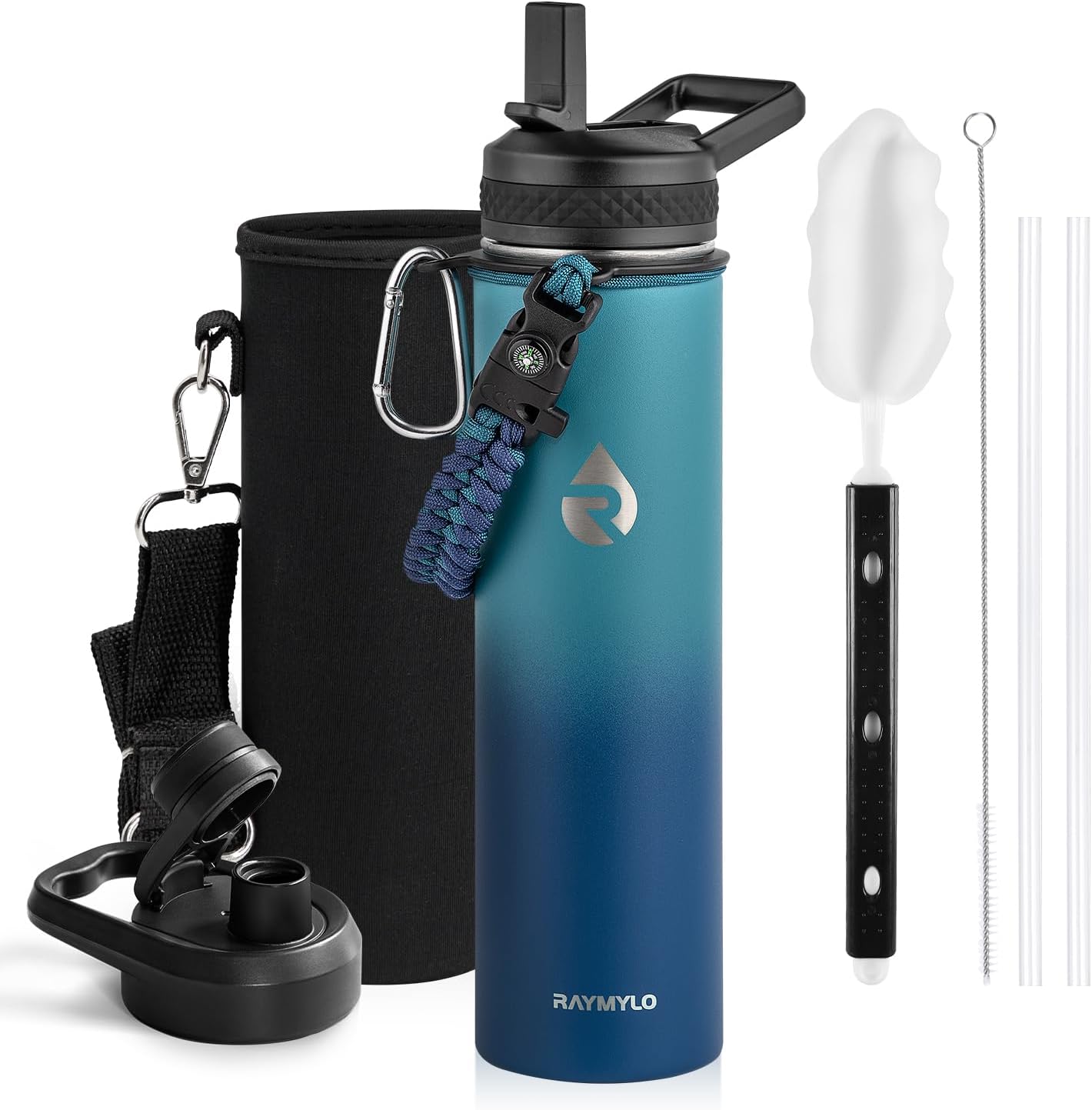 RAYMYLO One Gallon Water Bottle Insulated, Triple Walled Vacuum Stainless Steel (Cold for 48 Hrs), Leak Proof & Non-BPA, Large Water Flask Jug with Paracord Handle & Straw Spout Lids