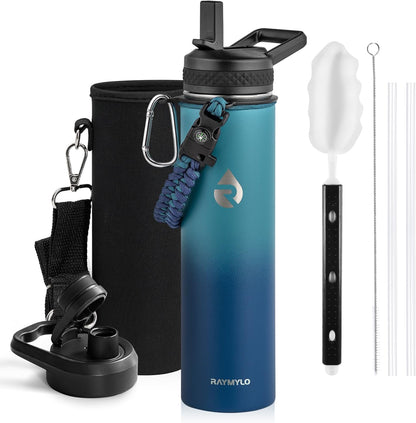 RAYMYLO One Gallon Water Bottle Insulated, Triple Walled Vacuum Stainless Steel (Cold for 48 Hrs), Leak Proof & Non-BPA, Large Water Flask Jug with Paracord Handle & Straw Spout Lids