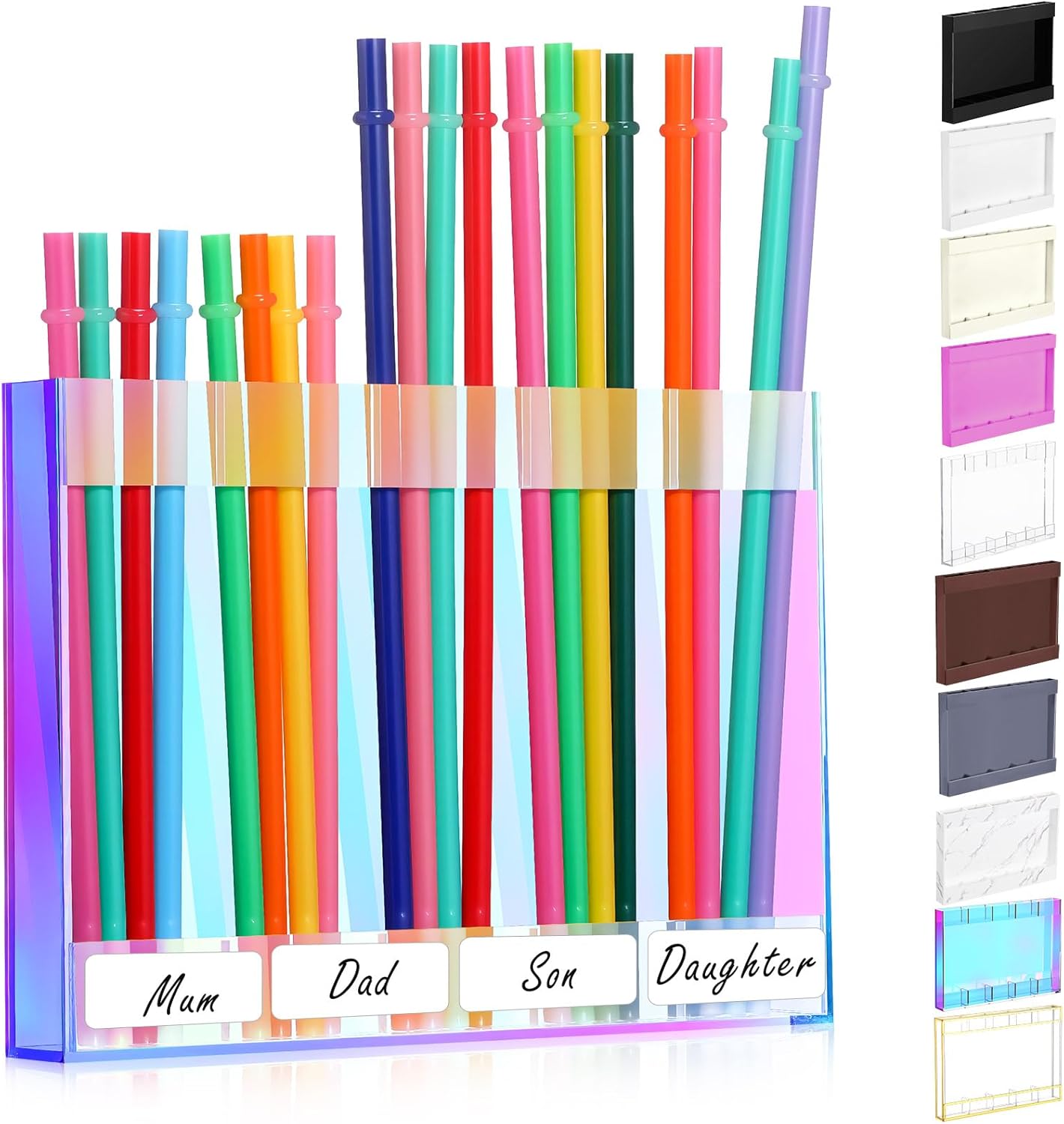 Qinyoung Acrylic Straw Holder for Cabinet Door with Double Sided Adhesive Tape Reusable Straw Organizer Tumbler Storage Kitchen Accessories Container for Counter Cupboard(Classic,Large,Transparent)