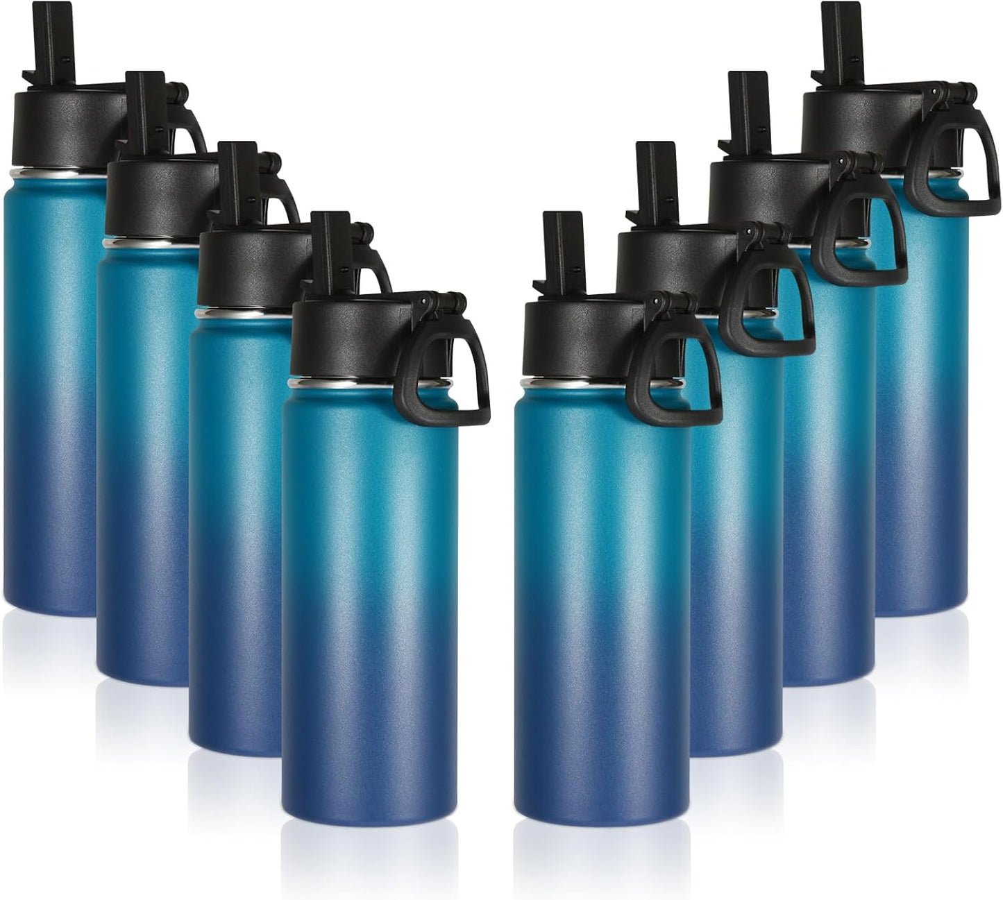 Volhoply 16 OZ Kids Water Bottle Bulk 8 Pack,Insulated Sports Bottles with Straw Lid,Stainless Steel Bottle with Handle Keep Cold & Hot,Double Wall Vacuum Tumbler Cups for School(Eight Color, 8)