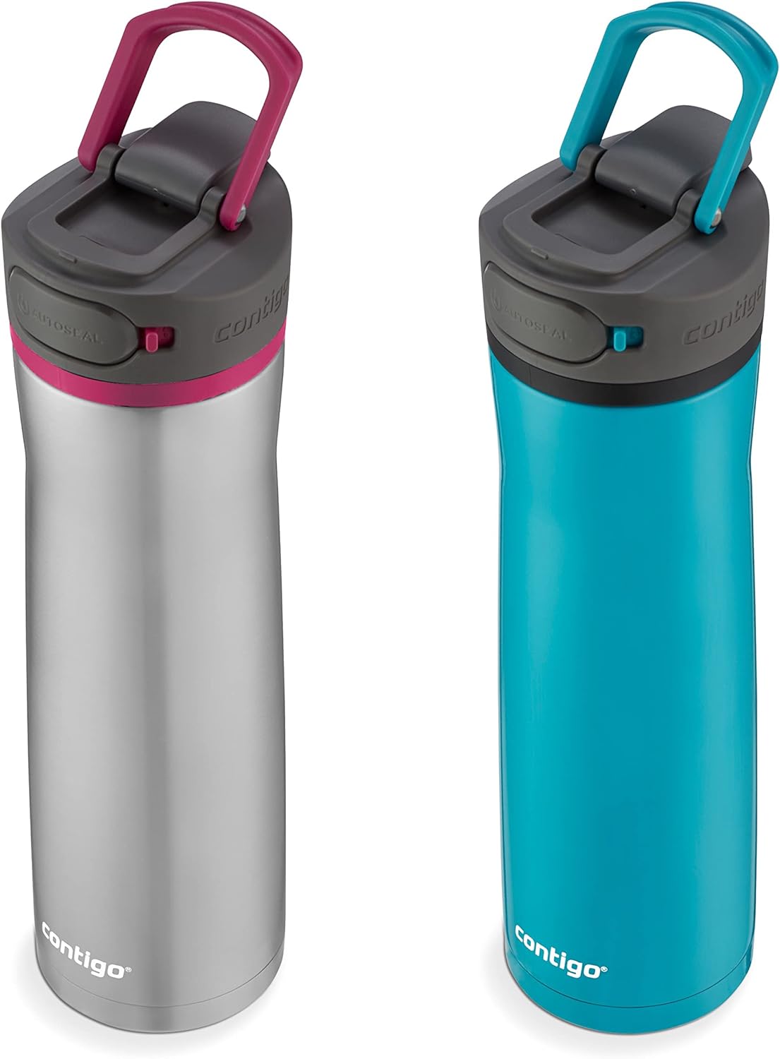 Contigo Cortland Chill 2.0 Vacuum-Insulated Stainless Steel Water Bottle, Spill-Proof Sip Technology, Interchangeable Lid, 24oz, Steel/Licorice, Perfect for Fitness Travel Everyday Use