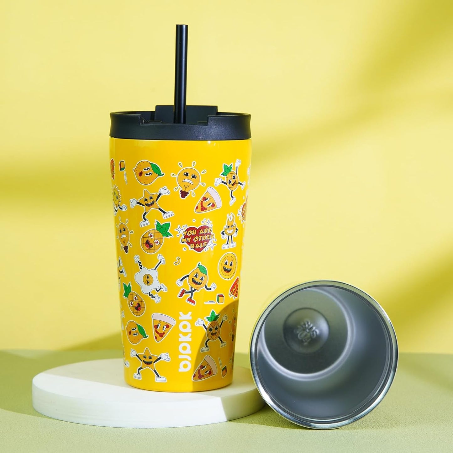 BJPKPK 22oz Insulated Tumbler With lid And Straw Stainless Steel Tumblers Travel Coffee Mug Reusable Thermal Cup,Sky