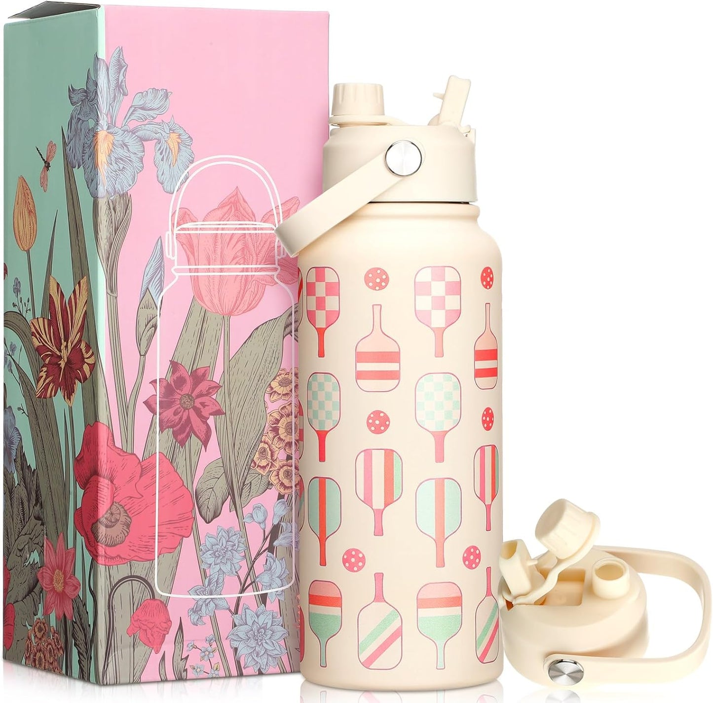Sliner Dinkball Water Bottle 32oz Teacher Appreciation Gifts Stainless Steel Insulated Vacuum Water Bottles with 2-in-1 Straw and Spout Lid Sport Tumbler Bottle for Teachers Gifts Birthday Women Girls