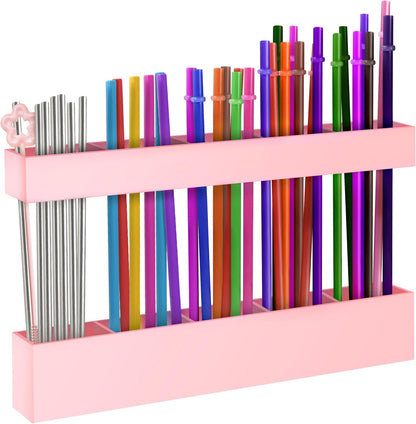 9.5” Large Acrylic Straw Holder for Cabinet Door, Reusable Adjustable Two-Part Straws Organizer with Ultra Sticky Adhesive Strips, 2026 Straw Storage for Kitchen Cupboard (Transparent)