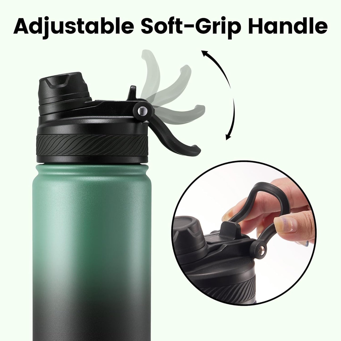 Fijinhom 18 oz Insulated Water Bottle, 2-in-1 Straw and Spout Lid Stainless Steel Thermos, Leak-Proof, Double Wall Vacuum Flask, Keep Cold 24H for Outdoor, Sports, Travel, School (Black)