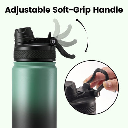 Fijinhom 18 oz Insulated Water Bottle, 2-in-1 Straw and Spout Lid Stainless Steel Thermos, Leak-Proof, Double Wall Vacuum Flask, Keep Cold 24H for Outdoor, Sports, Travel, School (Black)