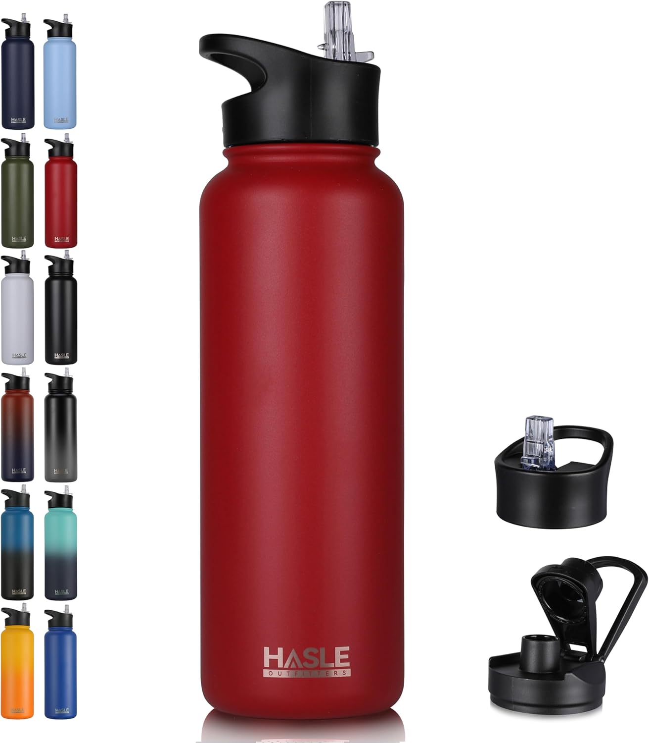 HASLE OUTFITTERS 32 oz Insulated Water Bottle Stainless Steel Double Walled Vacuum Sports Water Bottle with 2 Lids (Straw and Spout Lid) for Gym Camping Hiking(Black,1)