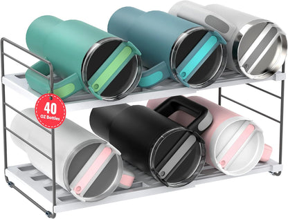 YAN & HIN Expandable Water Bottle Organizer for Cabinet, 3 Tier Tumbler Organizer, Adjustable Bottle Holder, Kitchen Pantry Storage Rack