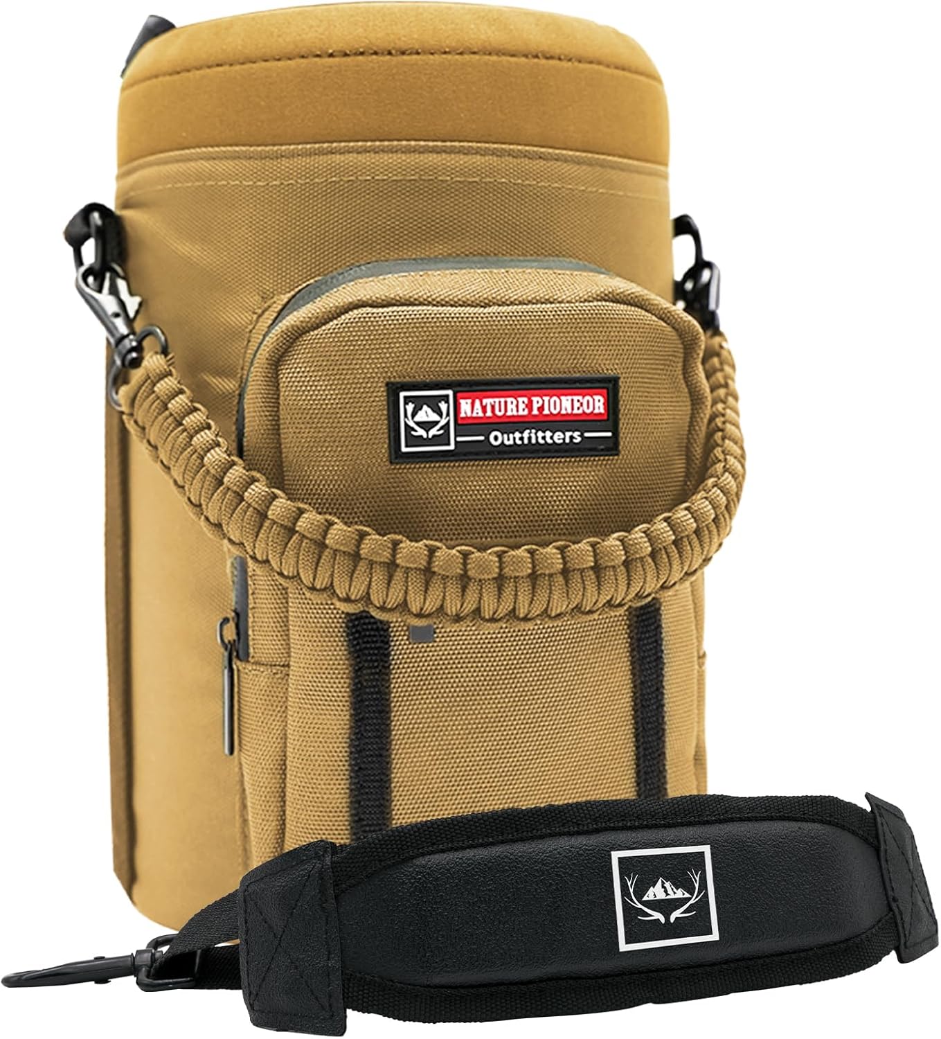 NATURE PIONEOR Water Bottle Holder with Adjustable Strap - Half/One Gallon (64/128oz) Insulated Water Bottle Sling Carrier with Phone Pocket & Paracord Handle, Outdoor Camping, Hiking, Gym