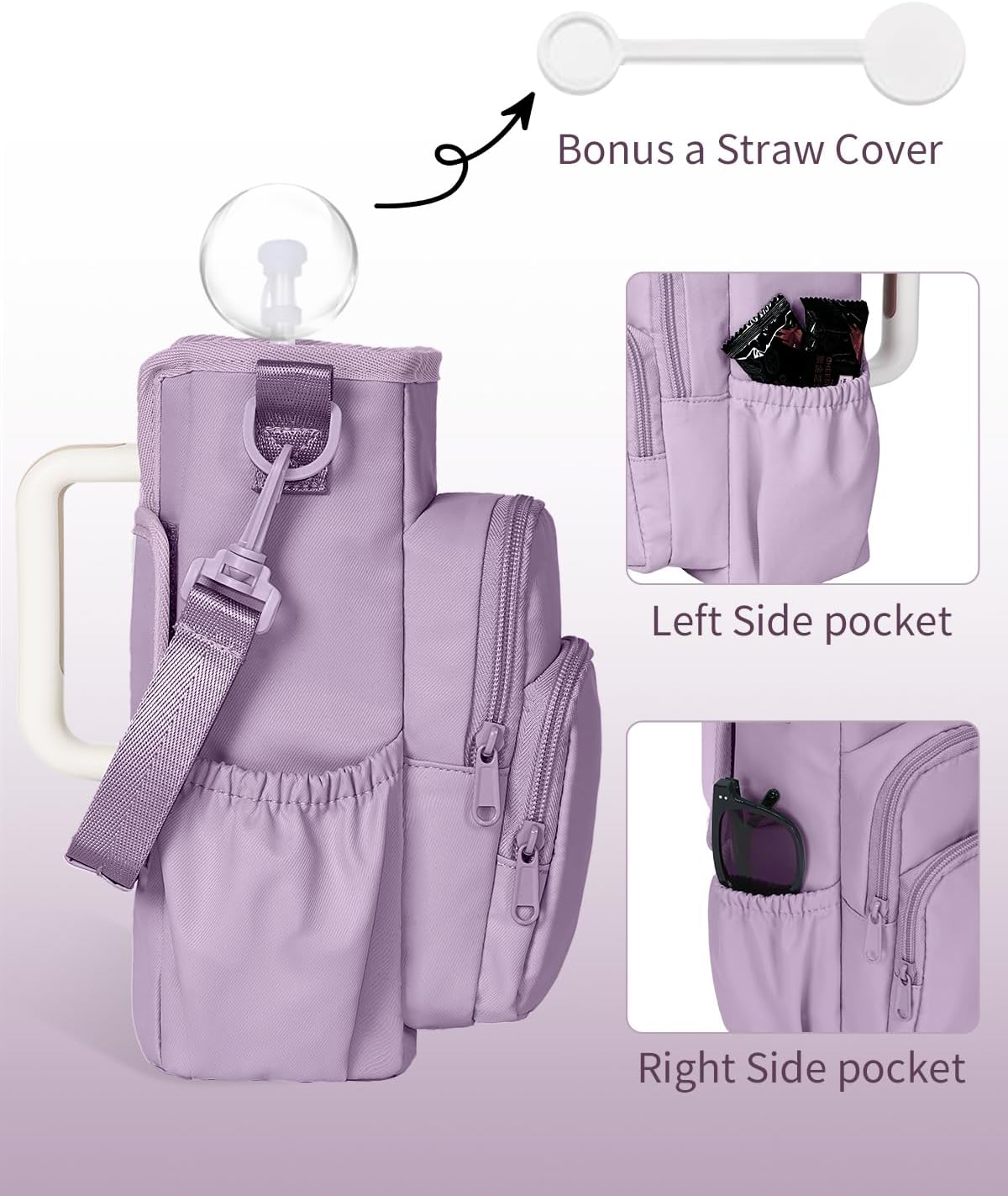 sportsnew Water Bottle Carrier Bag with Phone Pocket for 30oz 40oz Tumbler with Handle Accessories Insulated Water Bottle Holder Pouch with Strap Crossbody with Straw Cover