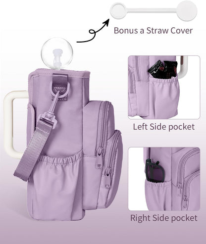 sportsnew Water Bottle Carrier Bag with Phone Pocket for 30oz 40oz Tumbler with Handle Accessories Insulated Water Bottle Holder Pouch with Strap Crossbody with Straw Cover