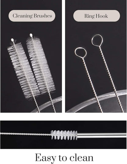 Set of 4 Reusable Metal Straws, 10.5'' Long Stainless Steel Straw with Cleaning Brushes and Case, Drinking for 30 oz and 20 oz Tumblers.