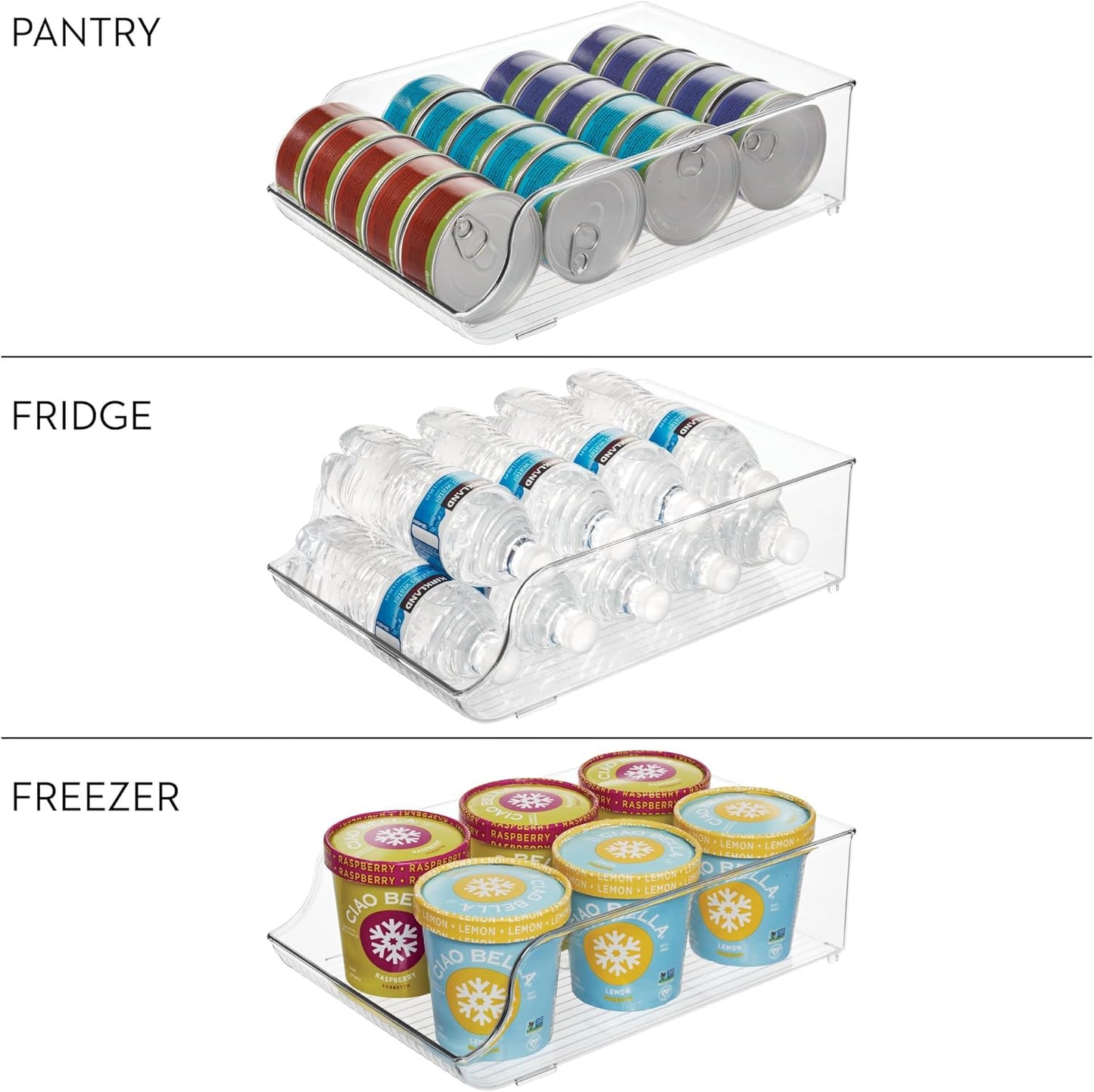 iDesign Water Bottle Organizer for Fridge or Pantry - Clear - Made in USA