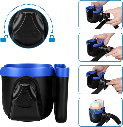 Accmor Stroller Cup Holder with Phone Holder, Bike Cup Holder, Universal Cup Holder for Uppababy Nuna Doona Strollers, 2-in-1 Cup Holder for Walker, Wheelchair, Scooter - Colors A