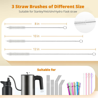 OUTXE 5 Pack Bottle Brush Set, 5-in-1 Water Bottle Cleaner Brush, 15"" Long Handle Bottle Cleaning Brush, 3 Straw Brush, Removable Nipple Brush, Detail Brush for Cup Lid Gap, WBBSBLB5