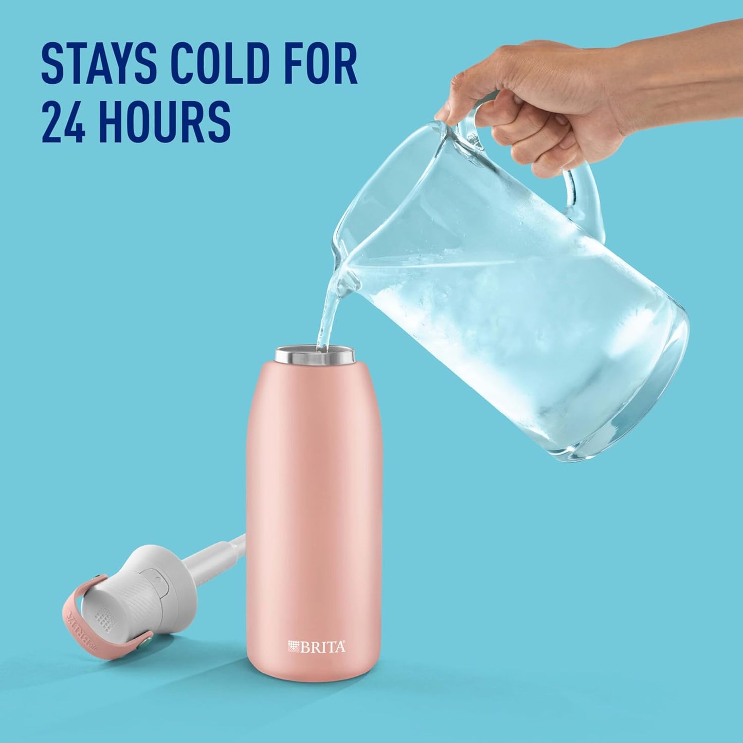 Brita Stainless Steel Premium Filtering Water Bottle, BPA-Free, Reusable, Insulated, Replaces 300 Plastic Water Bottles, Filter Lasts 2 Months or 40 Gallons, Includes 1 Filter, Rose - 32 oz