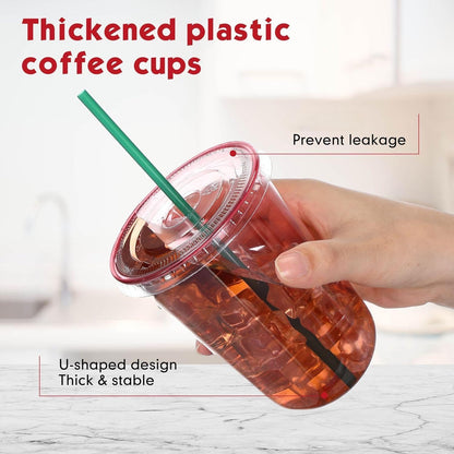 Baderke 25 Set Plastic Cups with Lids and Straws, Disposable Plastic Iced Coffee Cup for Cold Beverage Juice Smoothie Crystal for Coffee Shops Party Catering(Clear,16 oz)