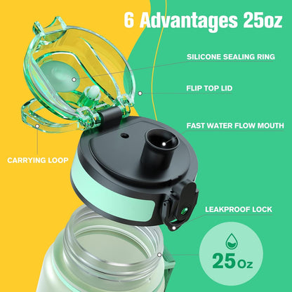 Sahara Sailor Water Bottle 32oz, Durable and Leakproof Water Bottles Motivational with Time Marker, Tritan, BPA Free, Wide Mouth with Easy Clean Brush for Gym, Travel, Home, School, Office (1 Bottle)