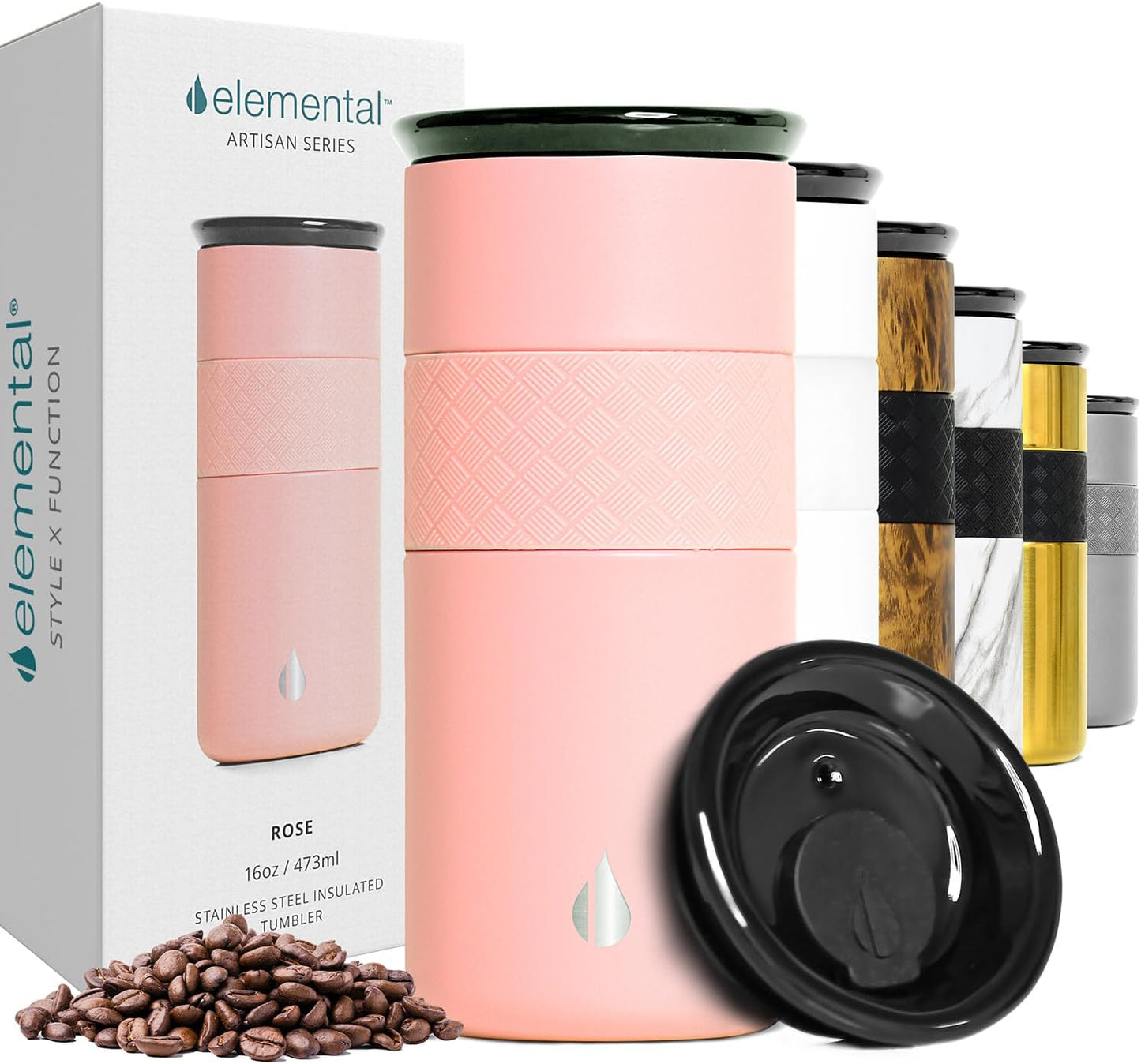 Elemental Artisan Insulated Tumbler, Triple Wall Coffee Travel Mug, Reusable Stainless Steel Coffee Tumbler with Ceramic Lid, Thermal Coffee Cups for Hot (6 Hrs) & Cold (18 Hrs), 16oz - Forest Green