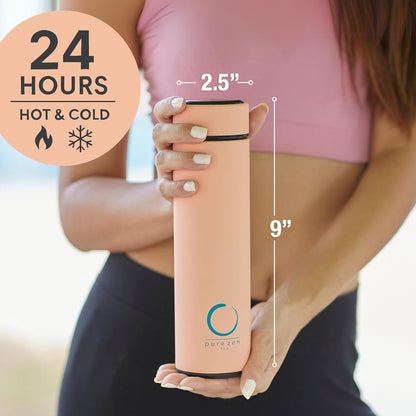Pure Zen Tea Thermos with Infuser for Hot and Cold Infusions - Stainless Steel - Tea Infuser Bottle - Leakproof Travel Mug with Filter - 15oz - Blue