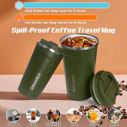 SPLMIFA Travel Coffee Mug Leak-Proof, Reusable Coffee Cups with Lids, Stainless Steel Vacuum Insulated Coffee Tumblers, Thermal Insulation Cup for Men and Women Hot & Cold Drinks(2nd-Green Pink, 12OZ)