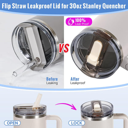 30oz Flip Straw Lid for Stanley Quencher H2.0 Tumbler, 2 Pack Leak Proof Lid Replacement No Spill Cover for Stanley Cup Accessories ProTour (Rose Quartz,Rose Quartz) - Colors A