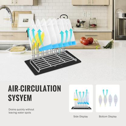 IDEATECH Reusable Bag Rack with Cup Drying Mat,Plastic Bag Dryer Rack Dish Drying,Collapsible Kitchen Counter Storage Organizer Sponge Holder,Dryer Rack for Silicone Storage Bag,Kitchen Must Have
