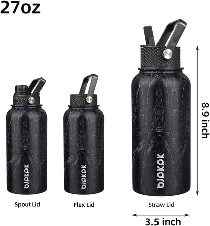 BJPKPK Insulated Water Bottles with Straw Lid, 40oz Stainless Steel Water Bottles with 3 Lids, BPA Free Leakproof Thermo, Tumblers, Cups for Sports, Gym- Midnight - Colors A