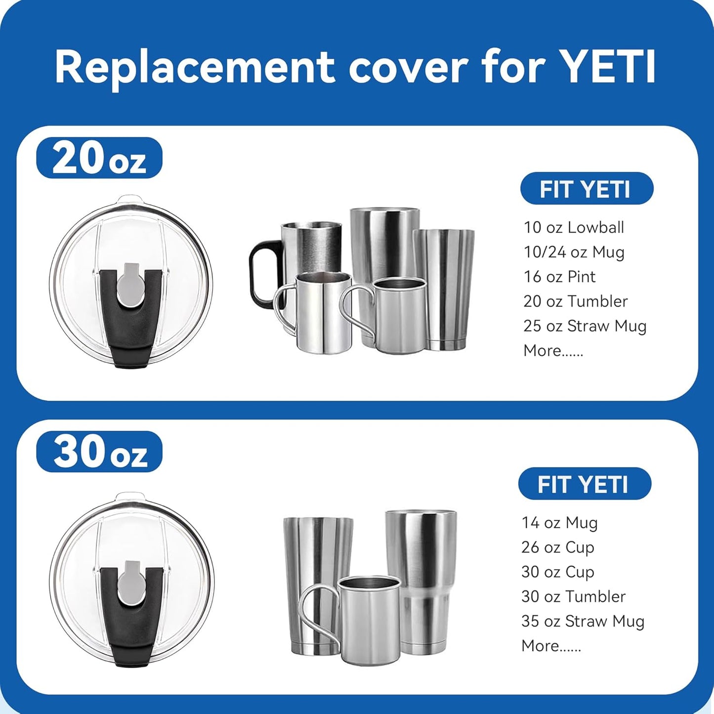 30oz Tumbler Lids,Replacement Lids for 30oz Yeti Tumbler, Ozark Trail and More,2 Pack Spill Proof Lids,Cover for 30 OunceTumbler,Cup (Black 2pack)