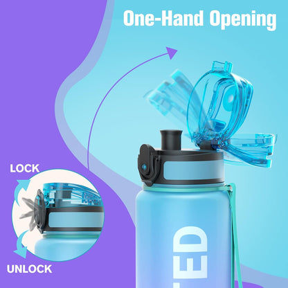 Sahara Sailor Water Bottle 32oz, Durable and Leakproof Water Bottles Motivational with Time Marker, Tritan, BPA Free, Wide Mouth with Easy Clean Brush for Gym, Travel, Home, School, Office (1 Bottle)