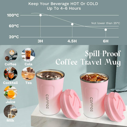 YINBAOGE Insulated Travel Coffee Mug, Spill & Leak Proof, Portable To Go Camping Stainless Steel Coffee Tumbler, Reusable Thermal Coffee Cup with Lid for Hot & Cold Drinks (Black, 12 OZ)