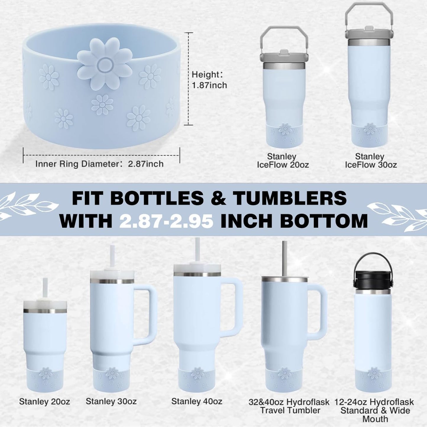 Hpbel Protective Silicone Boot for Stanley Cup Accessories Compatible with Stanley Cup Boot 40/30z and More Bottles with 2.95in Bottom for Water Bottle Flower Tumbler Accessories
