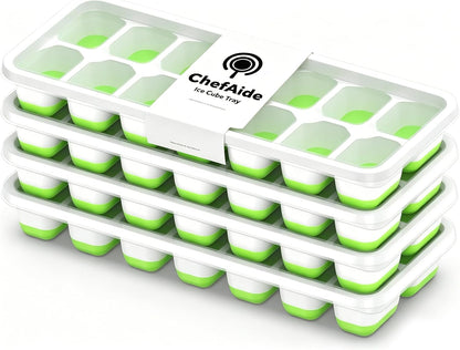 ChefAide 4‑Pack Ice Cube Trays with Lids, 56‑Cube Total Stackable Freezer Ice Trays, Durable Silicone & Plastic Easy‑Release Ice Molds for Cocktails, Coffee & Drinks