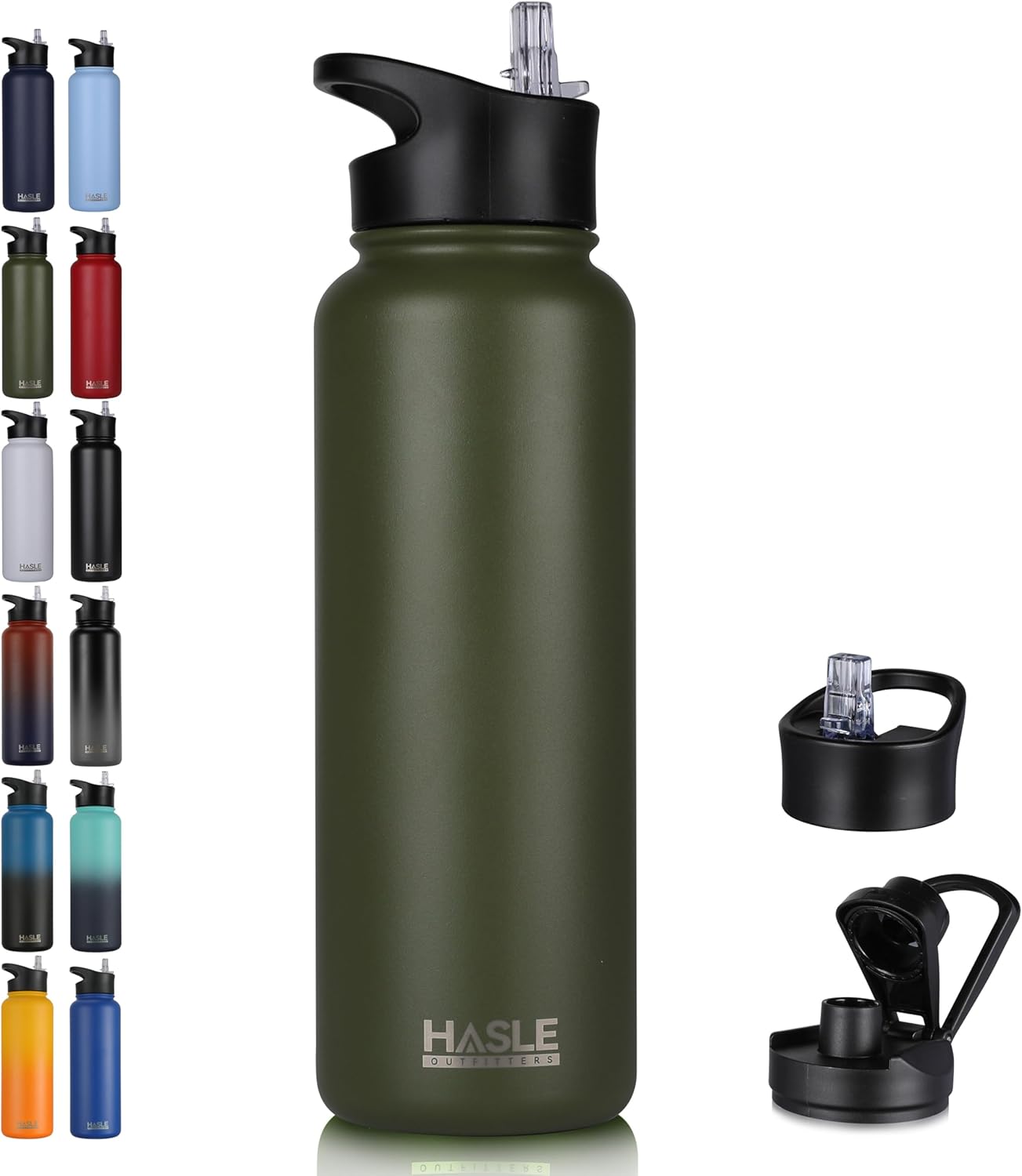 HASLE OUTFITTERS 32 oz Insulated Water Bottle Stainless Steel Double Walled Vacuum Sports Water Bottle with 2 Lids (Straw and Spout Lid) for Gym Camping Hiking(Black,1)