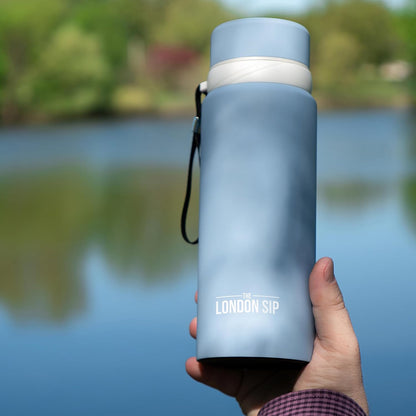 London Sip 25 oz Multi-Function Travel Mug and Tumbler Tea Infuser Water Bottle Fruit Infuser Flask Hot and Cold Double Wall Stainless Steel Coffee Thermos, Cosmic Silver