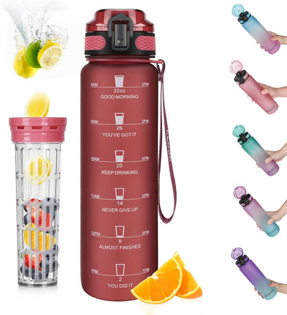 Opard Zip 32oz Plastic Water Bottle Dishwasher Safe, Leakproof Flip-Top Lid, BPA Free Tritan, Wide Mouth Reusable Sports Water Bottle for Gym Hiking Commuting Outdoor Travel and School