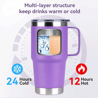 HASLE OUTFITTERS 20oz Tumbler with Handle & Lid, Insulated Stainless Steel Travel Mug, Leakproof Cup for Coffee, BPA-Free Double-Wall Vacuum Tumblers for Hot/Cold Drinks, Commuter, Gym, Office, Blue