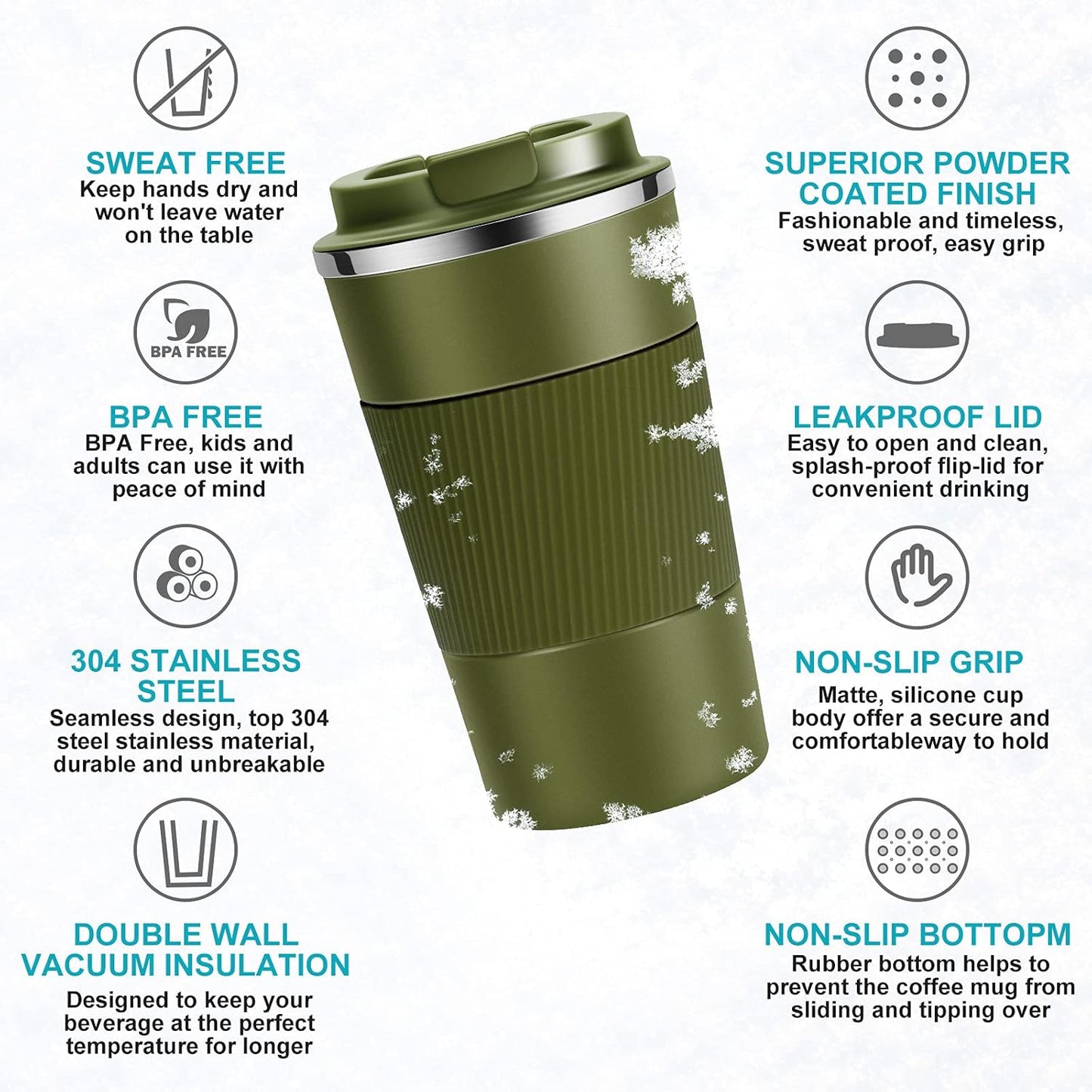 YINJOYI 12oz Travel Coffee Cups Insulated Tumbler Thermal Mug to Go with Lid Leak Proof Reusable Stainless Steel Coffee Mug Spill Proof for Hot and Iced Cold Drinks (Red, 380ml)