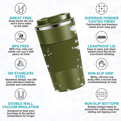 YINJOYI 12oz Travel Coffee Cups Insulated Tumbler Thermal Mug to Go with Lid Leak Proof Reusable Stainless Steel Coffee Mug Spill Proof for Hot and Iced Cold Drinks (Red, 380ml)