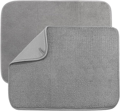 2 Pack Microfiber Dish Drying Mat,24*17 inch Absorbent Dish Drainer Kitchen Counter,Large Size Dish Drying Pad for Countertops,Sinks,Draining Racks(Gray)