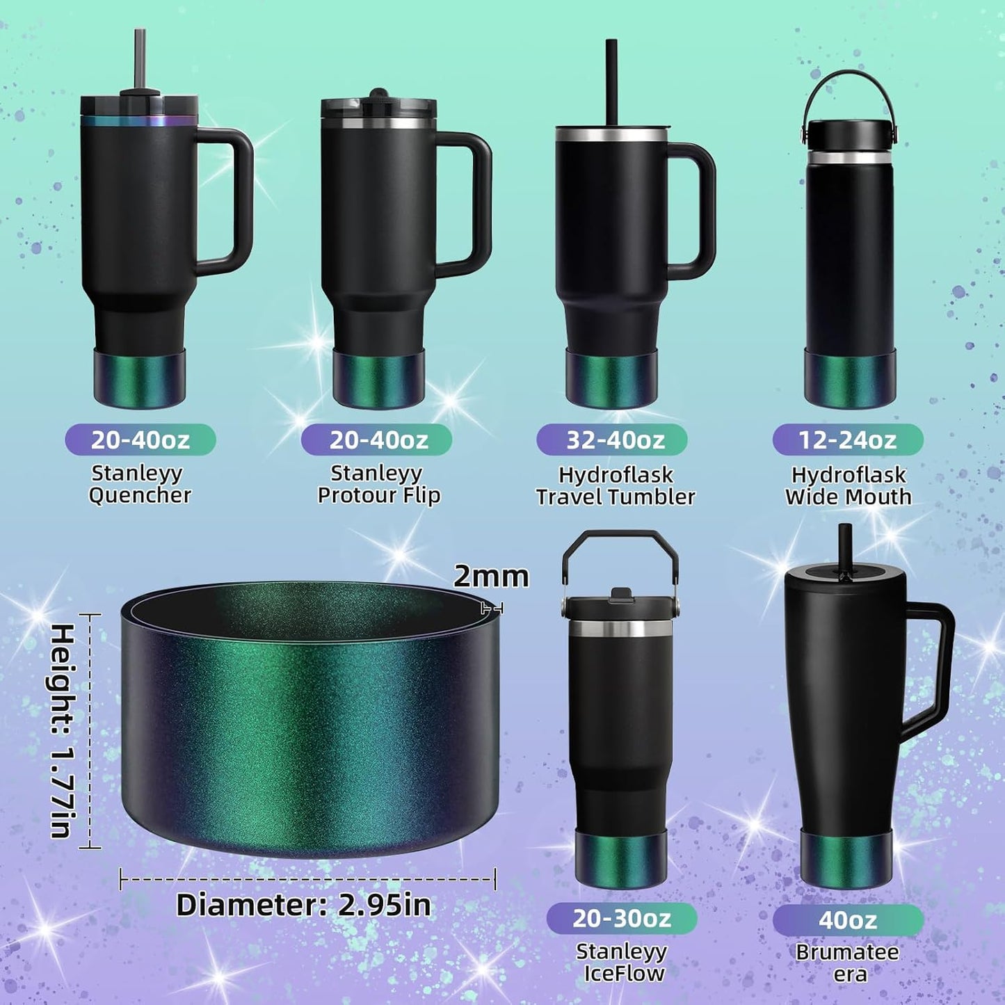 Glossy Gradient Silicone Boot, Compatible with Stanley H2.0 20-40oz & IceFlow 20-30oz, Chameleon Metallic Shimmer Cup Sleeve Protector for Hydroflask and Bottle Bottom with 2.8-3in