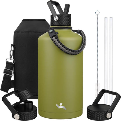 Konokyo 22oz Stainless Steel Bottles with 3 Lids Sport Insulated Water Bottle,Mint