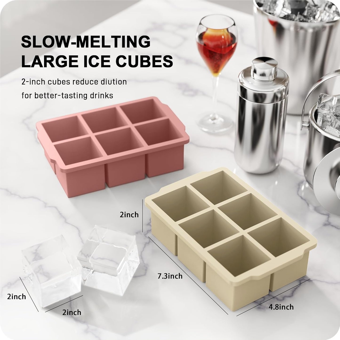 VLM 3 Packs Large Ice Cube Molds with Stackable Lid,Silicone Ice Cube Tray for Freezer,Big Square Ice Tray for Whiskey,Cocktails,Bourbon and Soups (Neutral)