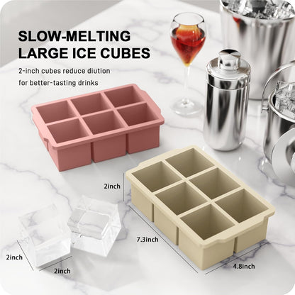 VLM 3 Packs Large Ice Cube Molds with Stackable Lid,Silicone Ice Cube Tray for Freezer,Big Square Ice Tray for Whiskey,Cocktails,Bourbon and Soups (Neutral)